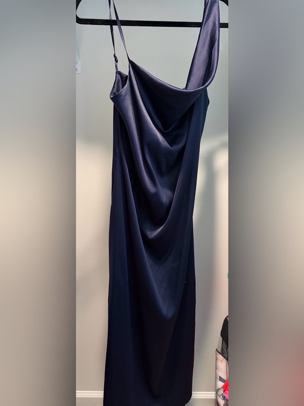 miami Navy Satin Cowl Neck Maxi Dress